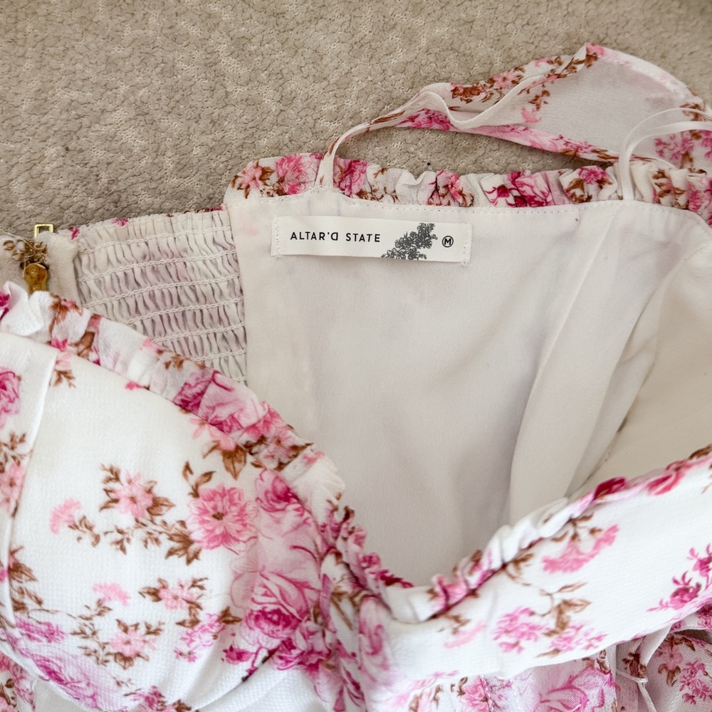 Altar'd State Pink Melney Floral Ruffle Mini Dress Summer Spring Fairycore sizeM - Picture 5 of 7